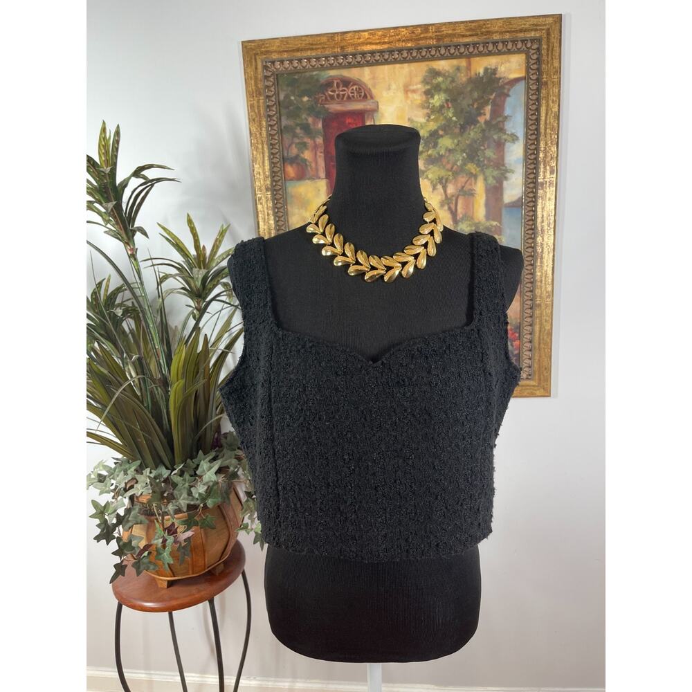 Abercrombie & Fitch Cropped‎ Top Women XL Black Textured Parisian Y2K Minimalist